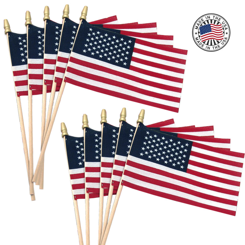 American Flag 4"x6" Mini On Wood Stick - set of 10
