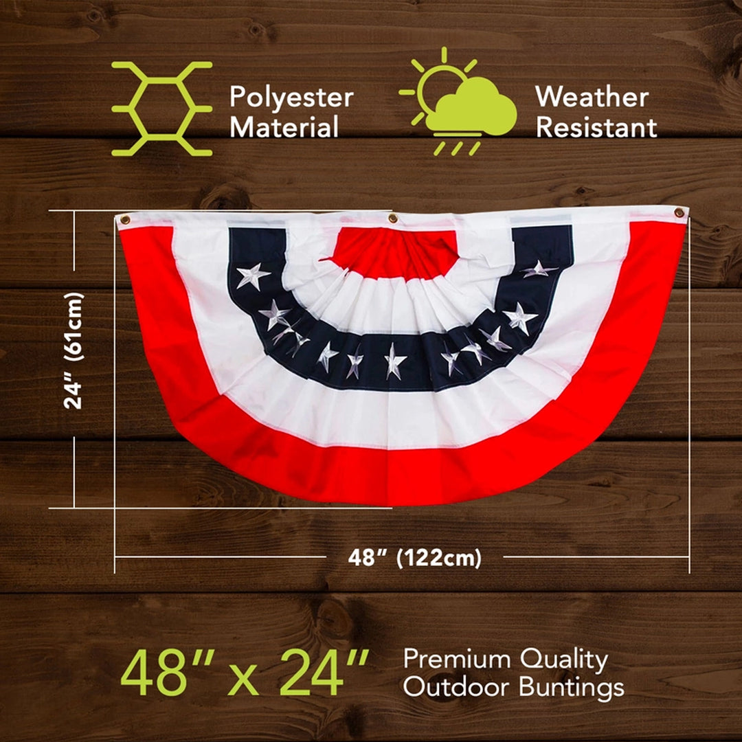 American Flag Embroidered Bunting 48" x 24" sizing and material.