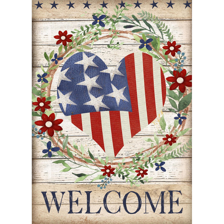 American Flag Heart Welcome Print Block Sign