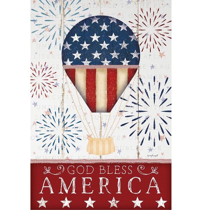 American Flag Hot Air Balloon Print Block Sign