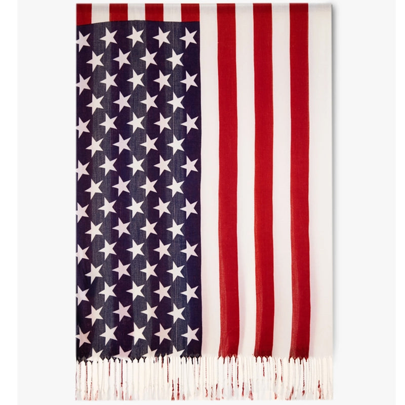 American Flag Pashmina Scarf With Fringe
