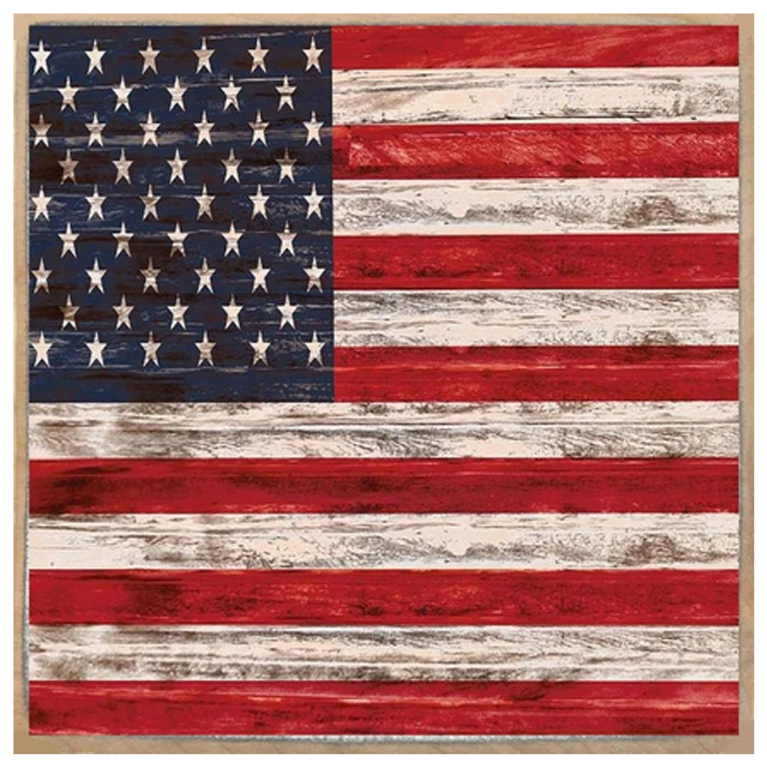 Wooden American flag sign block with a rustic finish
