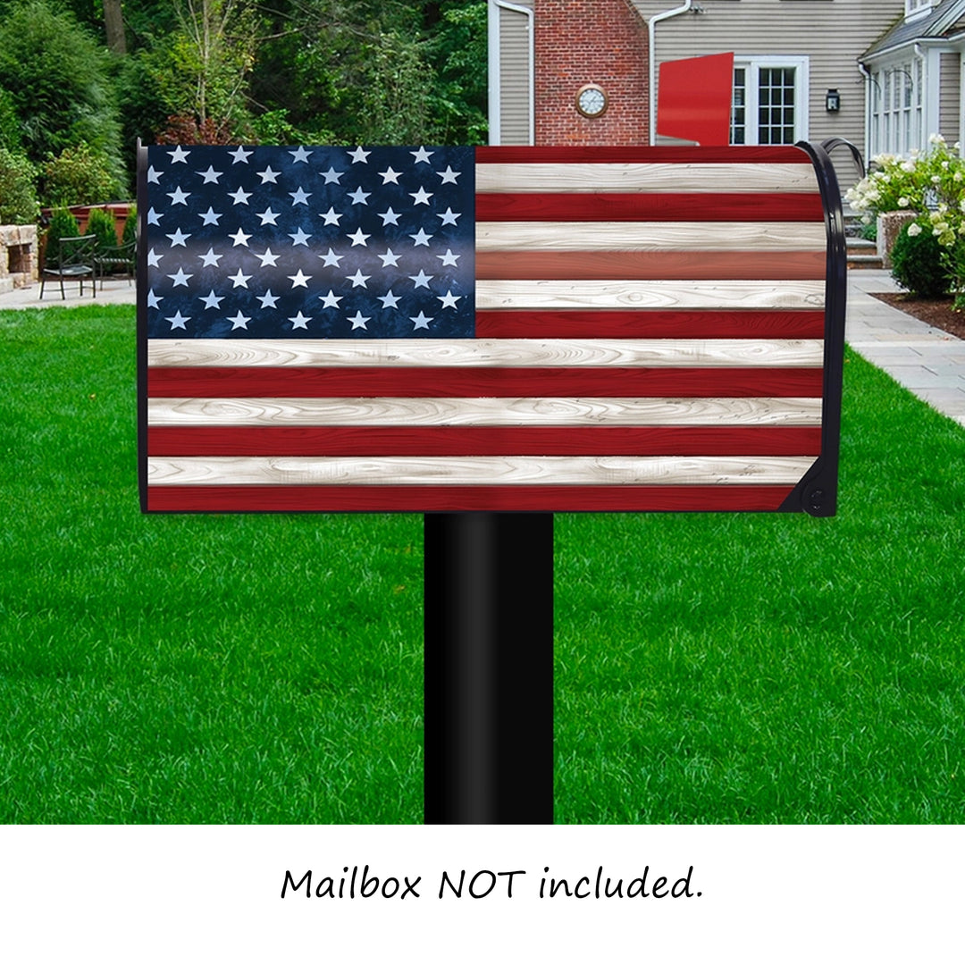 Woodgrain American Flag Mailbox Cover Scene