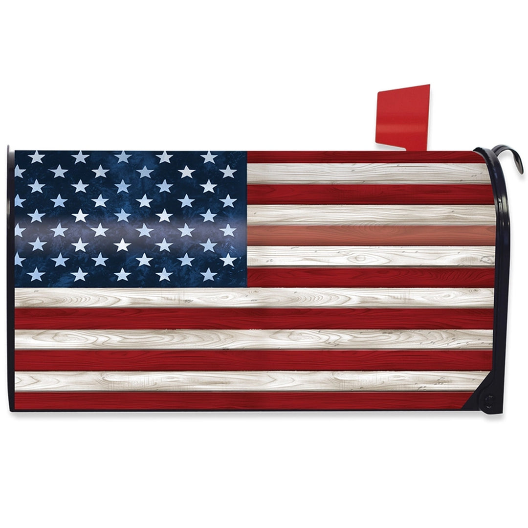 Woodgrain American Flag Mailbox Cover