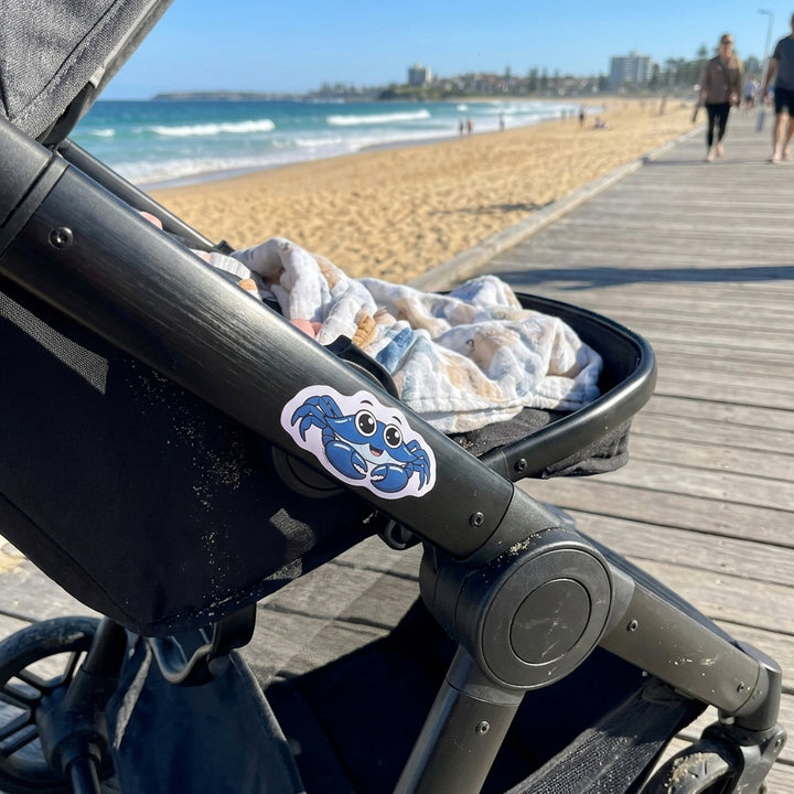 Baby Crab Doo-Doo Die Cut Sticker Stroller Scene