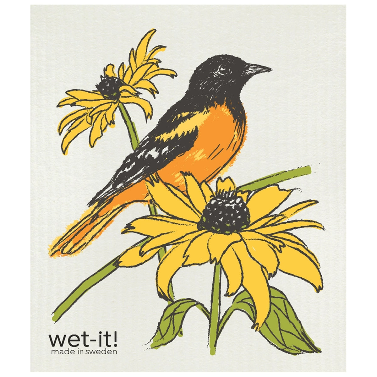 Baltimore Oriole Black Eyed Susan Swedish Dish Cloth.