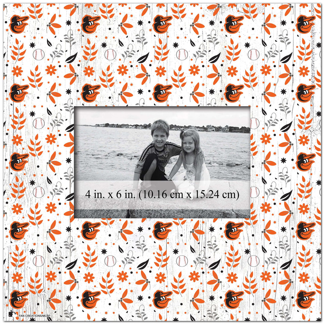 Baltimore Orioles Floral Pattern Picture Frame 10" x 10"