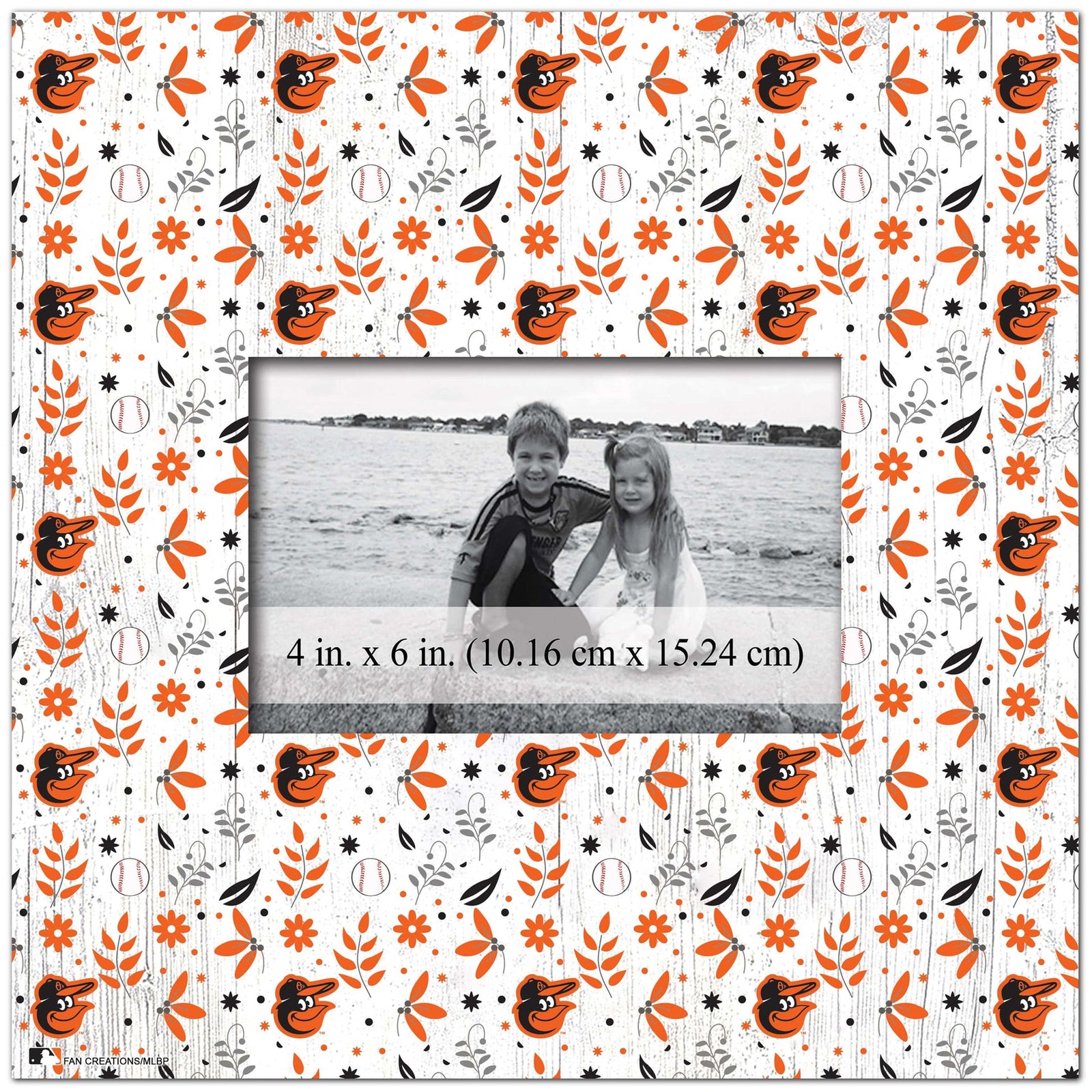Baltimore Orioles Floral Pattern Picture Frame 10" x 10"