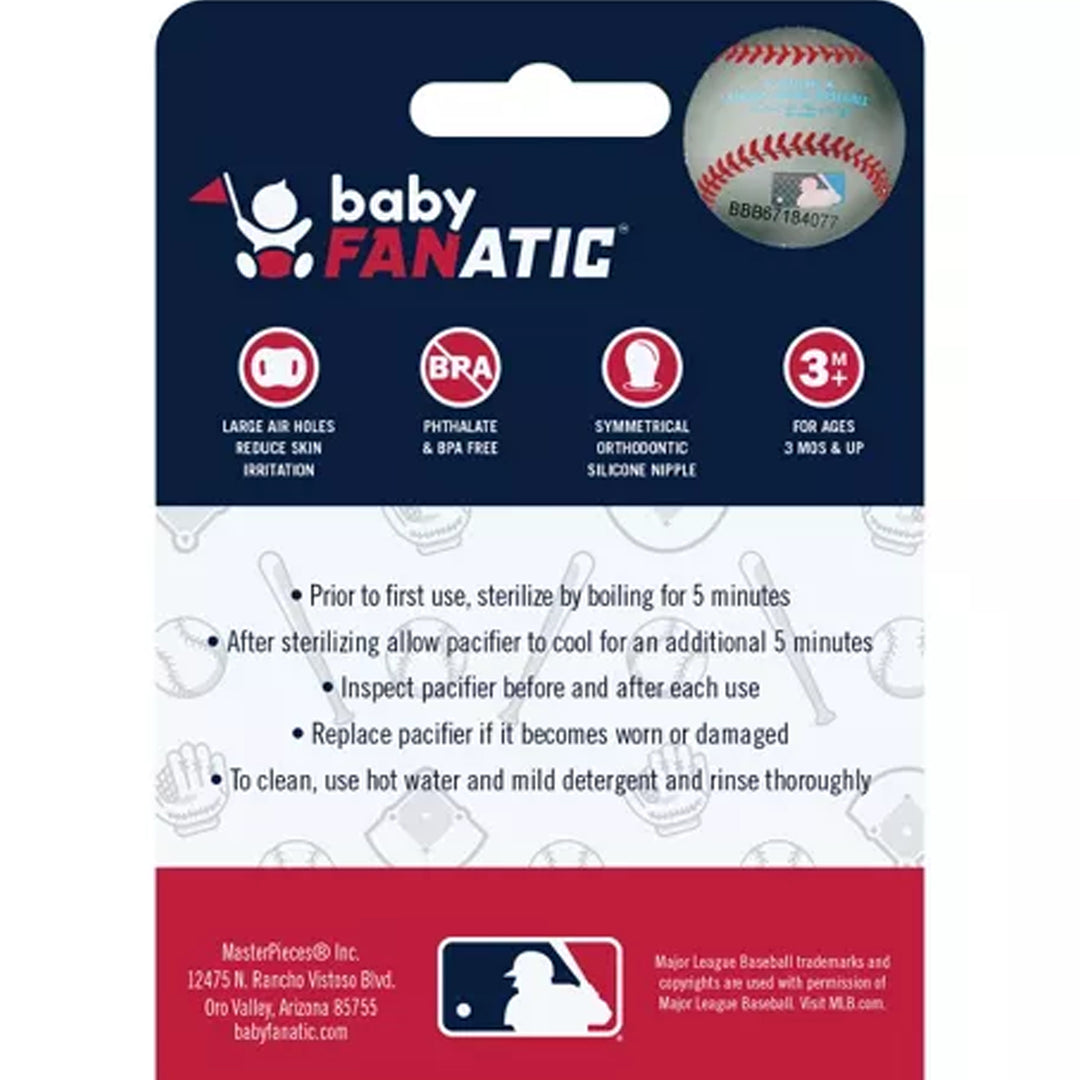 Baby Fanatic pacifier packaging with MLB logo on a white background