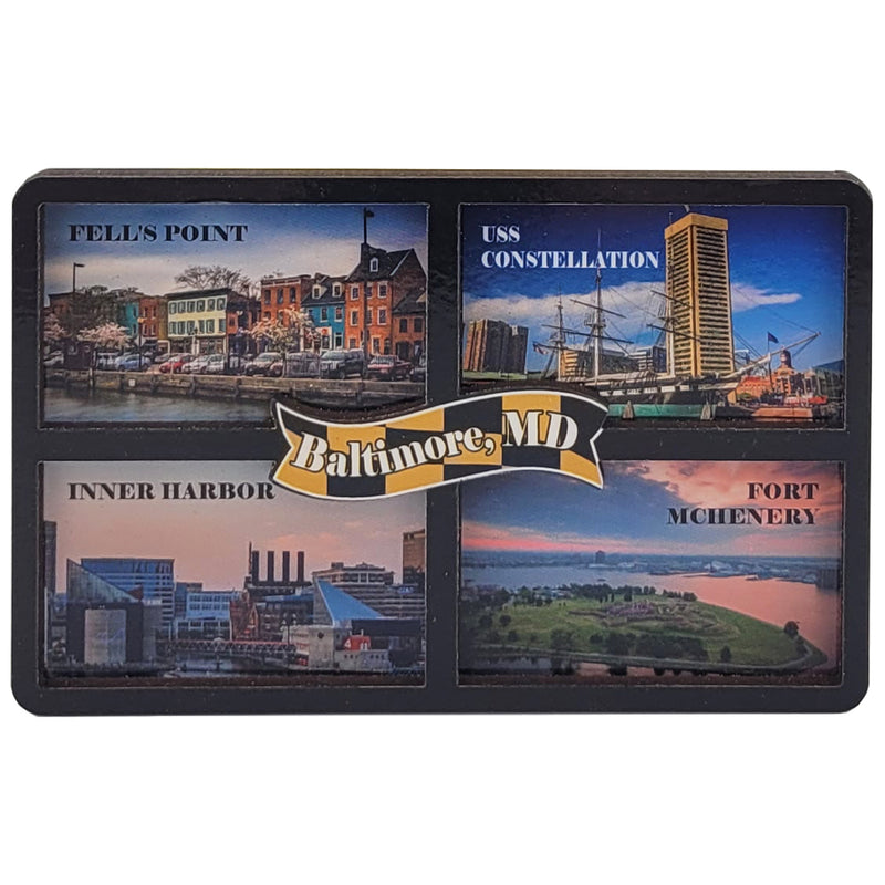 windowpane framed magnet with scenic views of Baltimore, MD, featuring Fell&