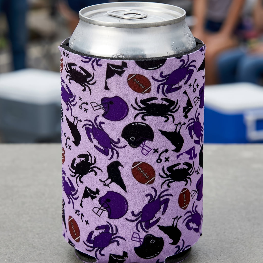 Baltimore Football Crabs and Ravens Purple Can Coolie.