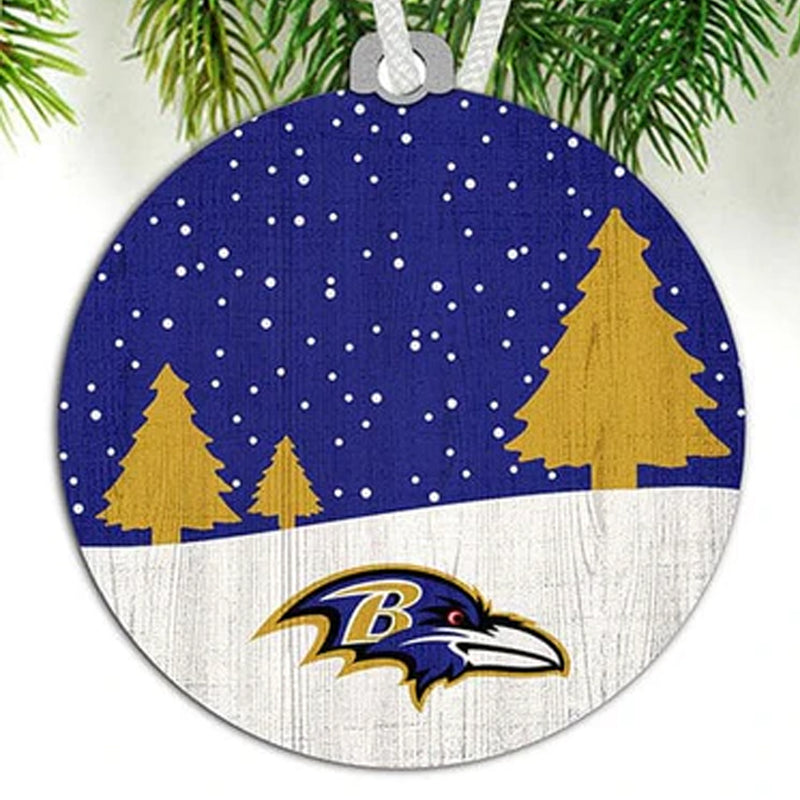Baltimore Ravens Snow Scene Round Ornament