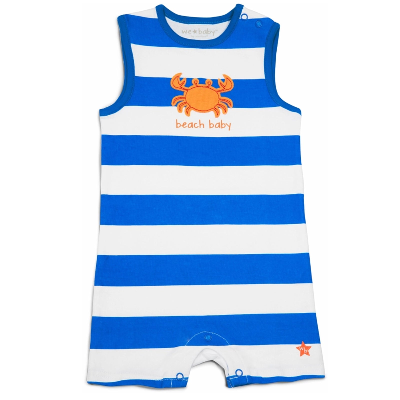Beach Baby Crab Blue & White Stripes Sleeveless Baby Romper