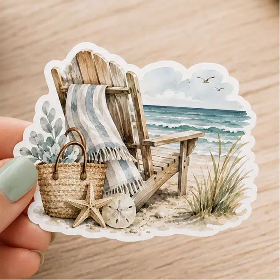Beach Chair Nautical Scene Vinyl Die-Cut Sticker.