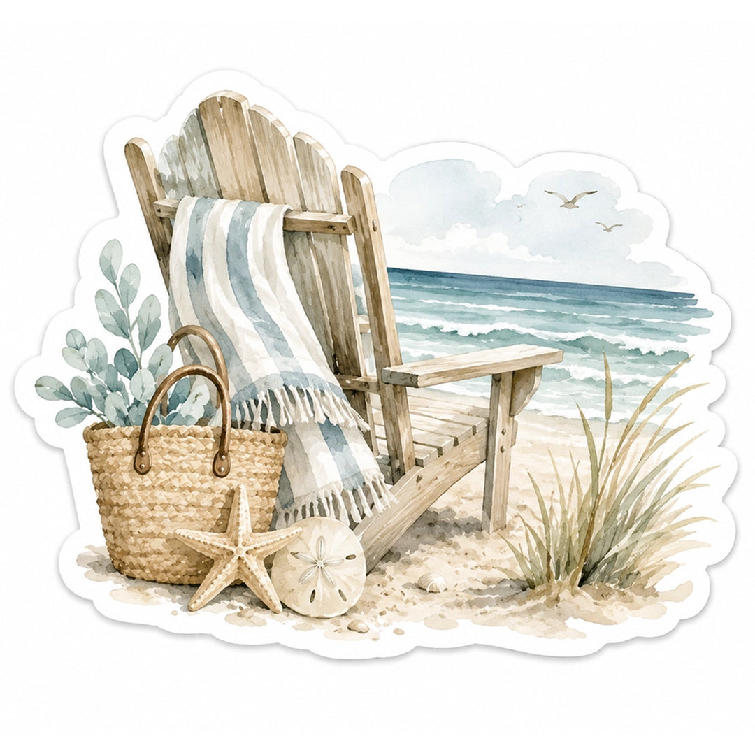 Beach Chair Nautical Scene Vinyl Die-Cut Sticker.