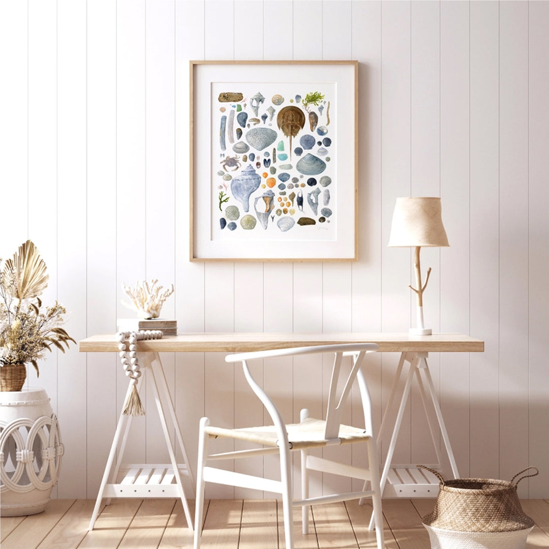 Beachcombing Shells Watercolor Art Print - Matted
