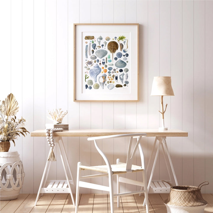 Beachcombing Shells Watercolor Art Print - Matted
