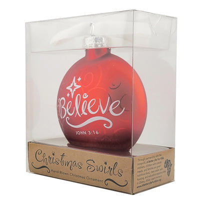 Believe Christian Glass Ball Christmas Ornament (boxed)