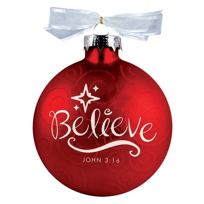 Believe Christian Glass Ball Christmas Ornament