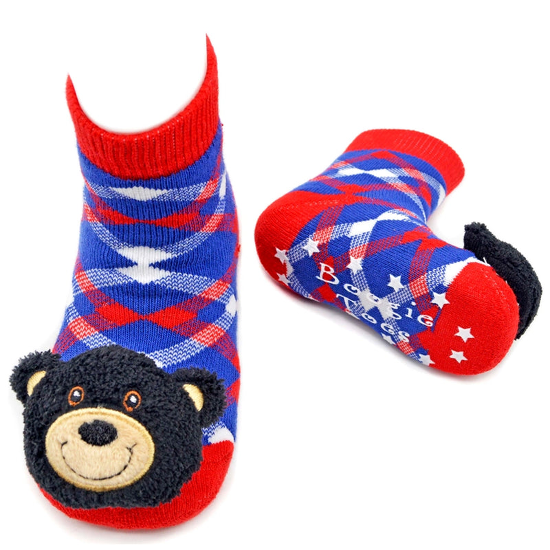 Rattle Baby Socks - Black Bear