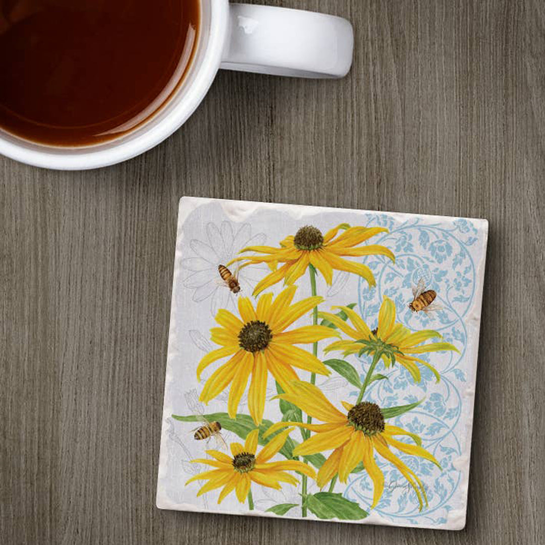 Black Eyed Susans Tumbled Edge Stone Coaster Scene