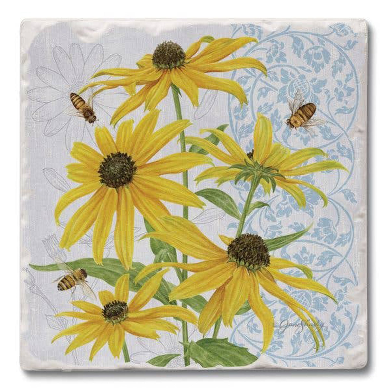 Black Eyed Susans Tumbled Edge Stone Coaster