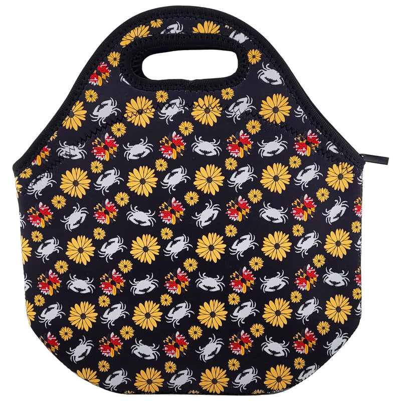 Black-Eyed Susans & Crabs Black Lunch Tote Neoprene