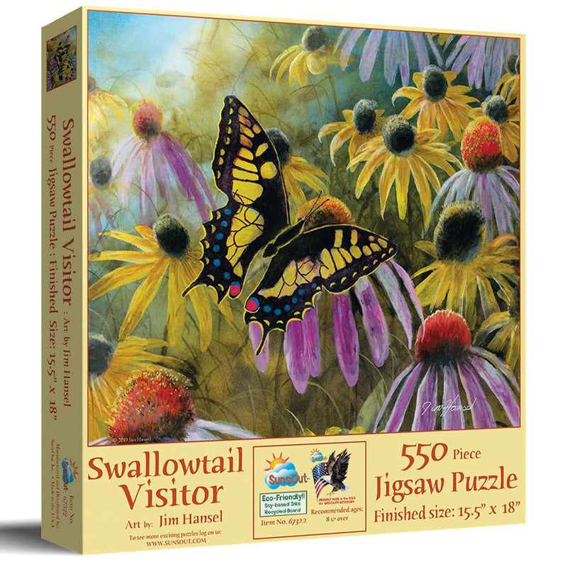 black-eyed susans and purple coneflowers and swallowtail butterfly puzzle box