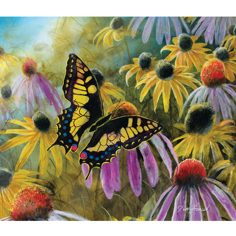 black-eyed susans and purple coneflowers and swallowtail butterfly finished puzzle