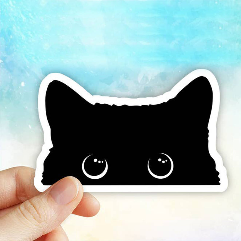 Black Cat Peeking Vinyl Sticker (scene)