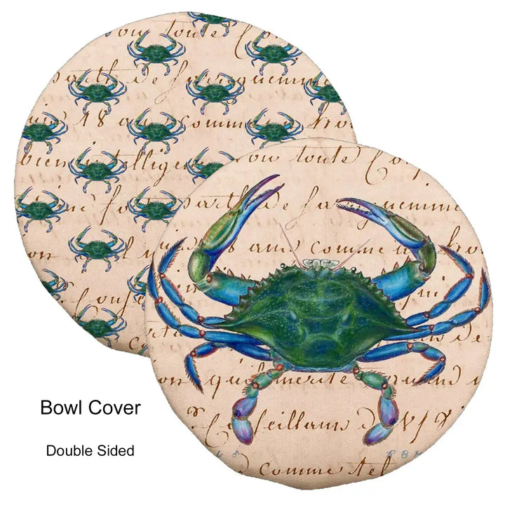 Blue Crab Script Bowl Cover