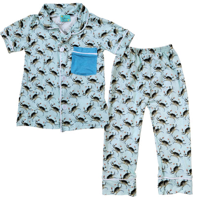 Blue Crab Button Down Pajama Set - Bamboo
