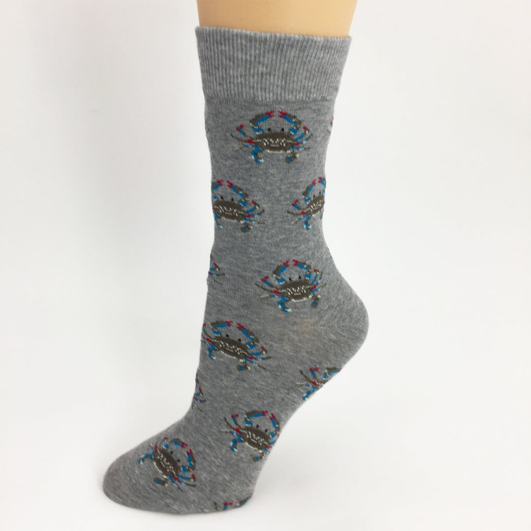 Blue Crab Crew Socks - Gray Background Model