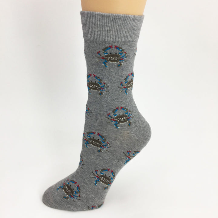 Blue Crab Crew Socks - Gray Background Model
