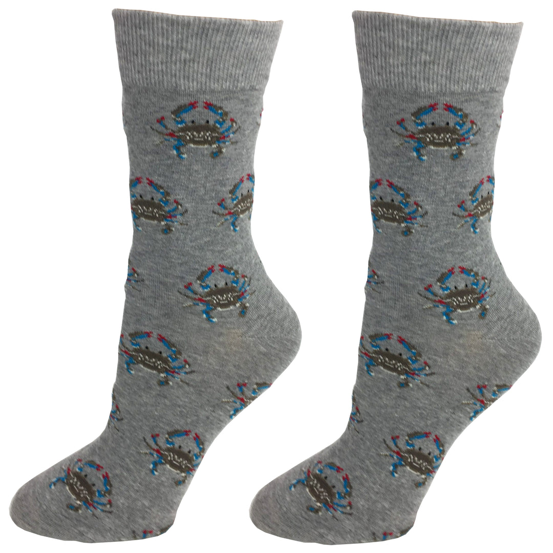 Blue Crab Crew Socks - Gray Background