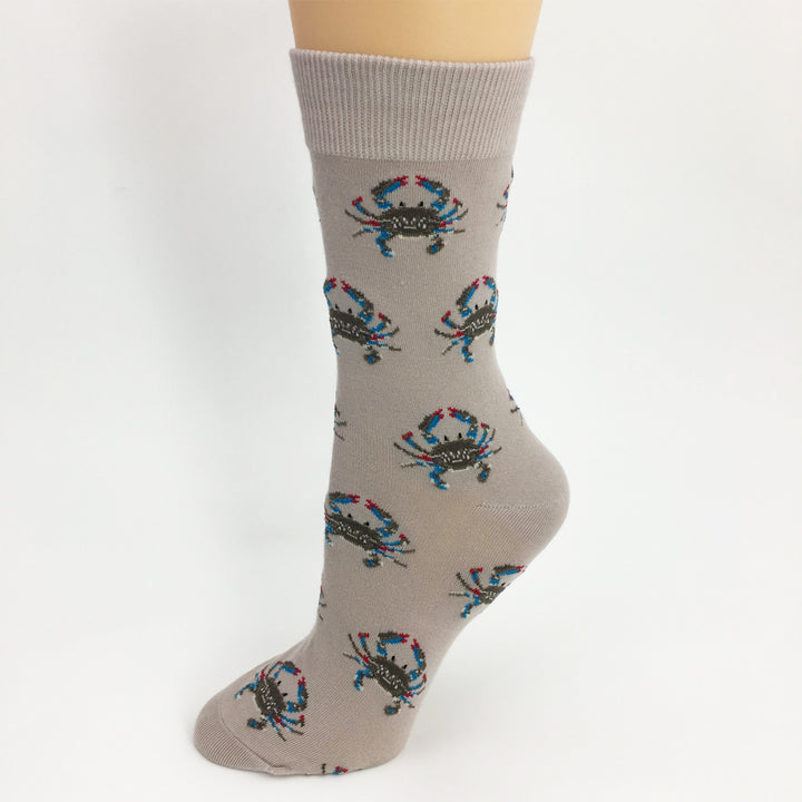 Blue Crab Crew Socks - Tan Background Model
