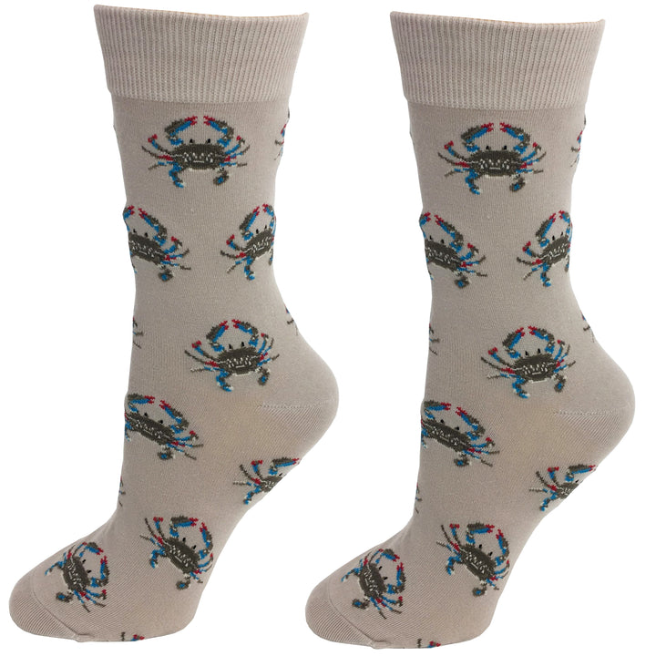 Blue Crab Crew Socks - Tan Background