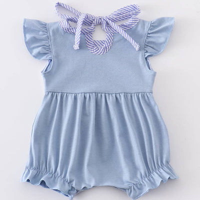 Blue Crab Embroidered Baby Bubble Romper (back)