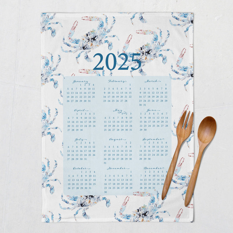 Blue Crab Floral 2025 Calendar Towel