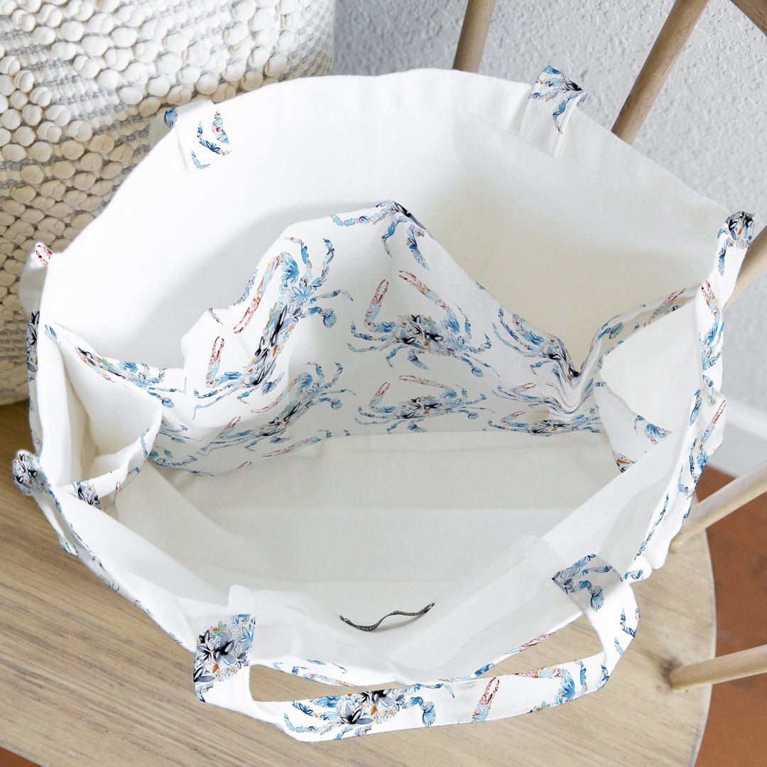 Blue Crab Floral Canvas Tote Bag Inside