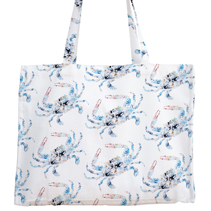 Blue Crab Floral Canvas Tote Bag