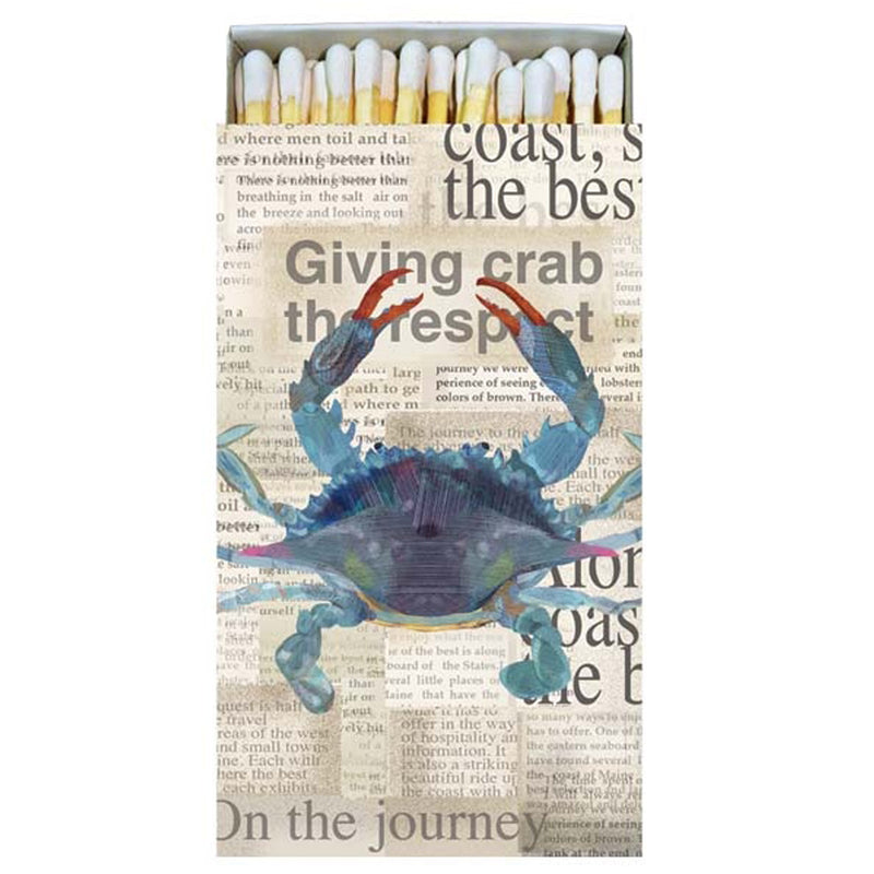 Blue Crab Newsprint 4 inch Boxed Matches