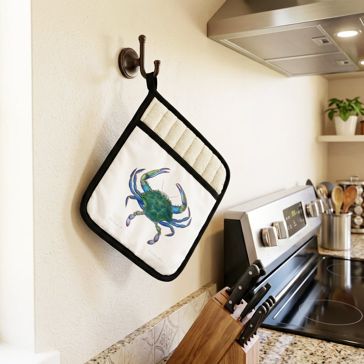 Blue Crab Pocket Potholder White Background