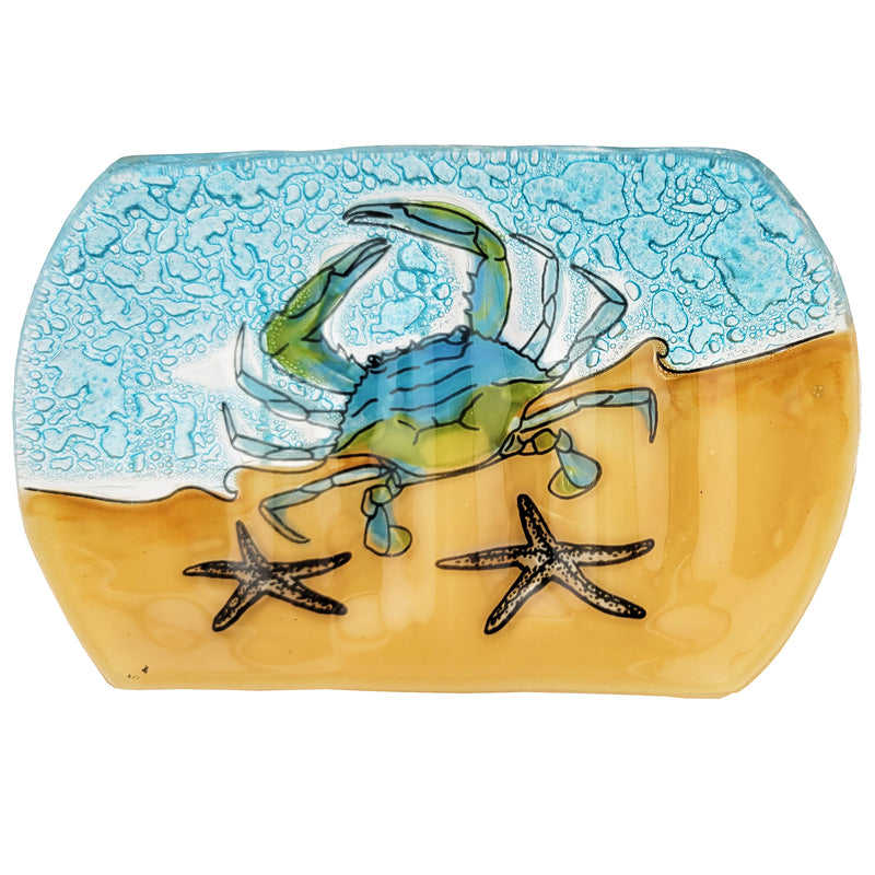 Crab at the Beach Glass Soap Dish - Blue