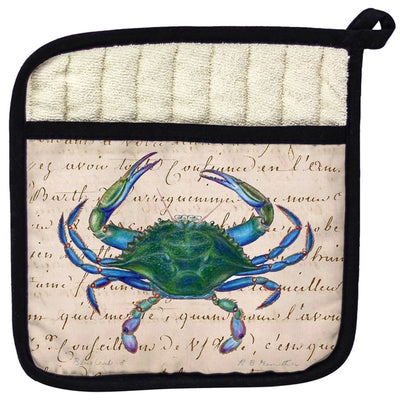 Blue Crab Script Pocket Potholder
