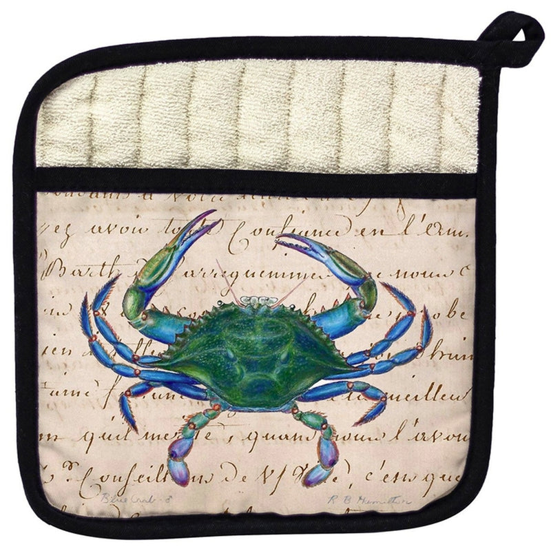 Blue Crab Script Pocket Potholder