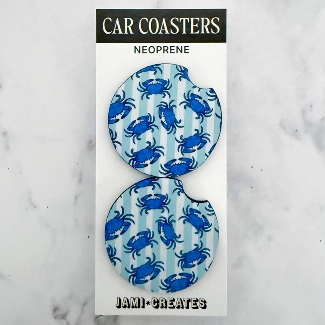 Blue Crab Stripe Car Coasters Set of 2 (as packaged)