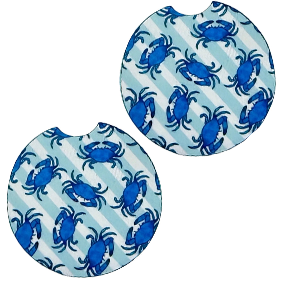 Blue Crab Stripe Car Coasters Set of 2