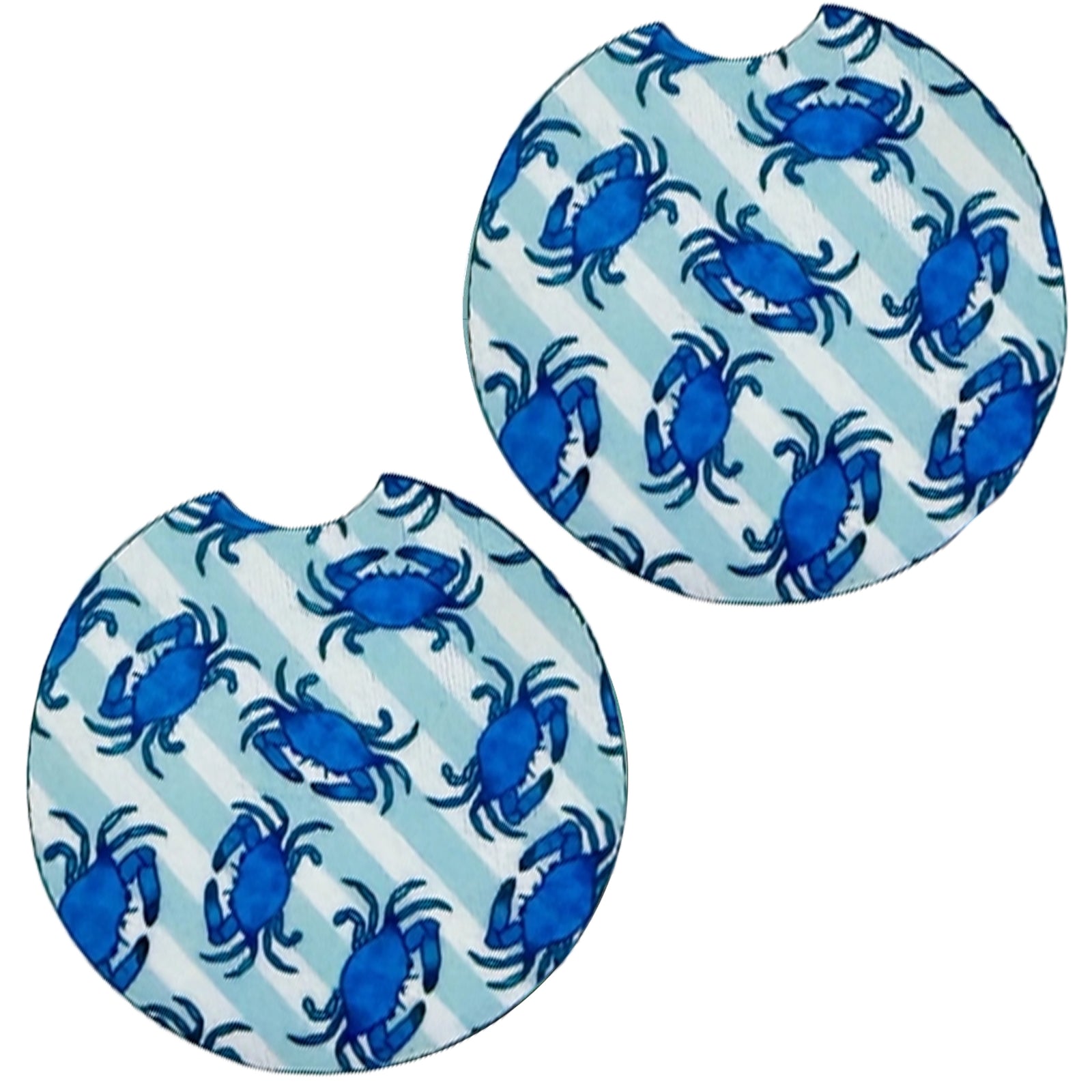 Blue Crab Stripe Car Coasters Set of 2