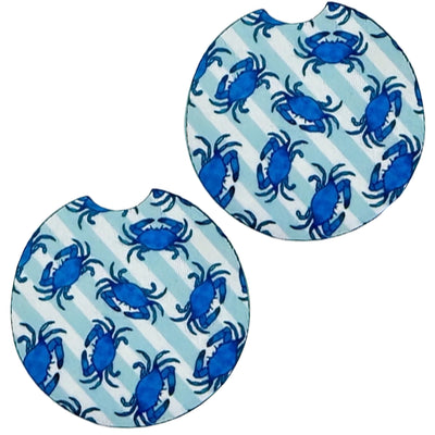 Blue Crab Stripe Car Coasters Set of 2